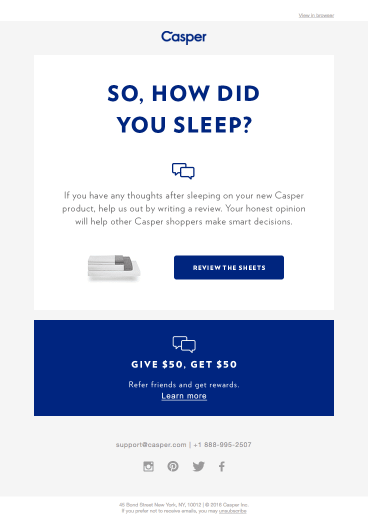 casper review request email automation